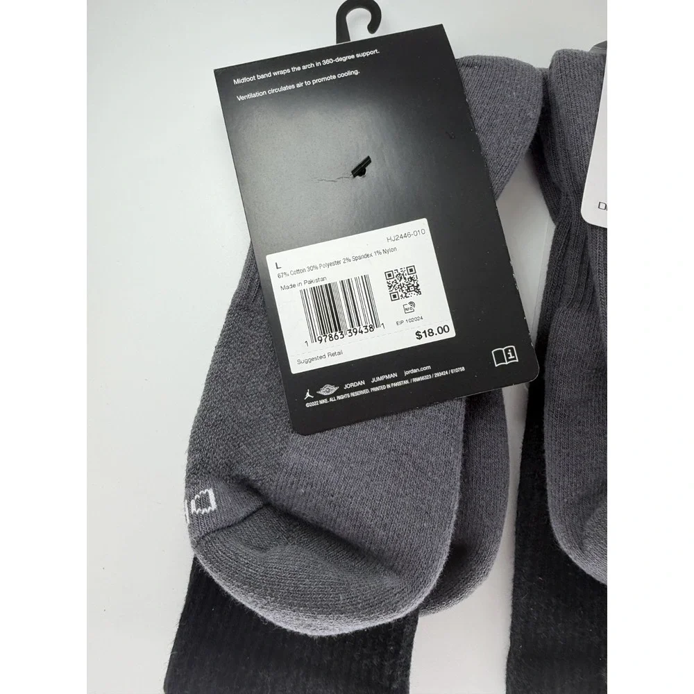 Nike Jordan Jumpman Black Grey Gradient 2 Pairs Socks HJ2446 010 Mens Medium 6-8